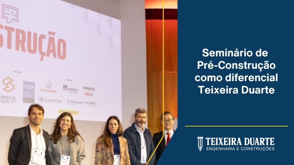 Executivos da Teixeira Duarte apresentando o case da fábrica de tratores da Yanmar e como a pré-construção foi seu diferencial nesse projeto.